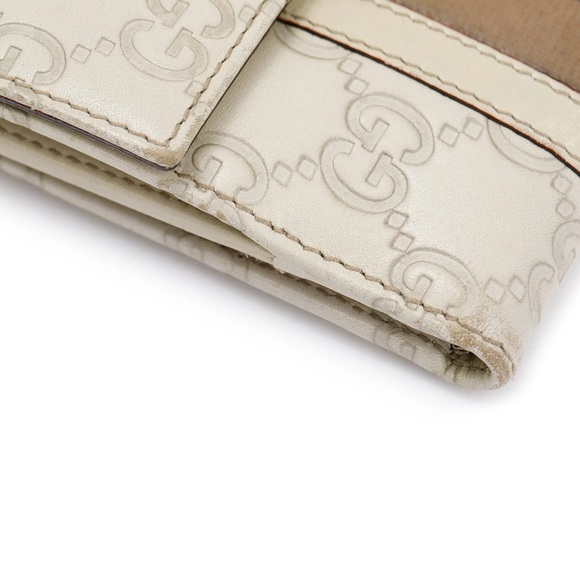 Gucci Creme Signature Leather & Suede Flap Wallet - Picture 14 of 14
